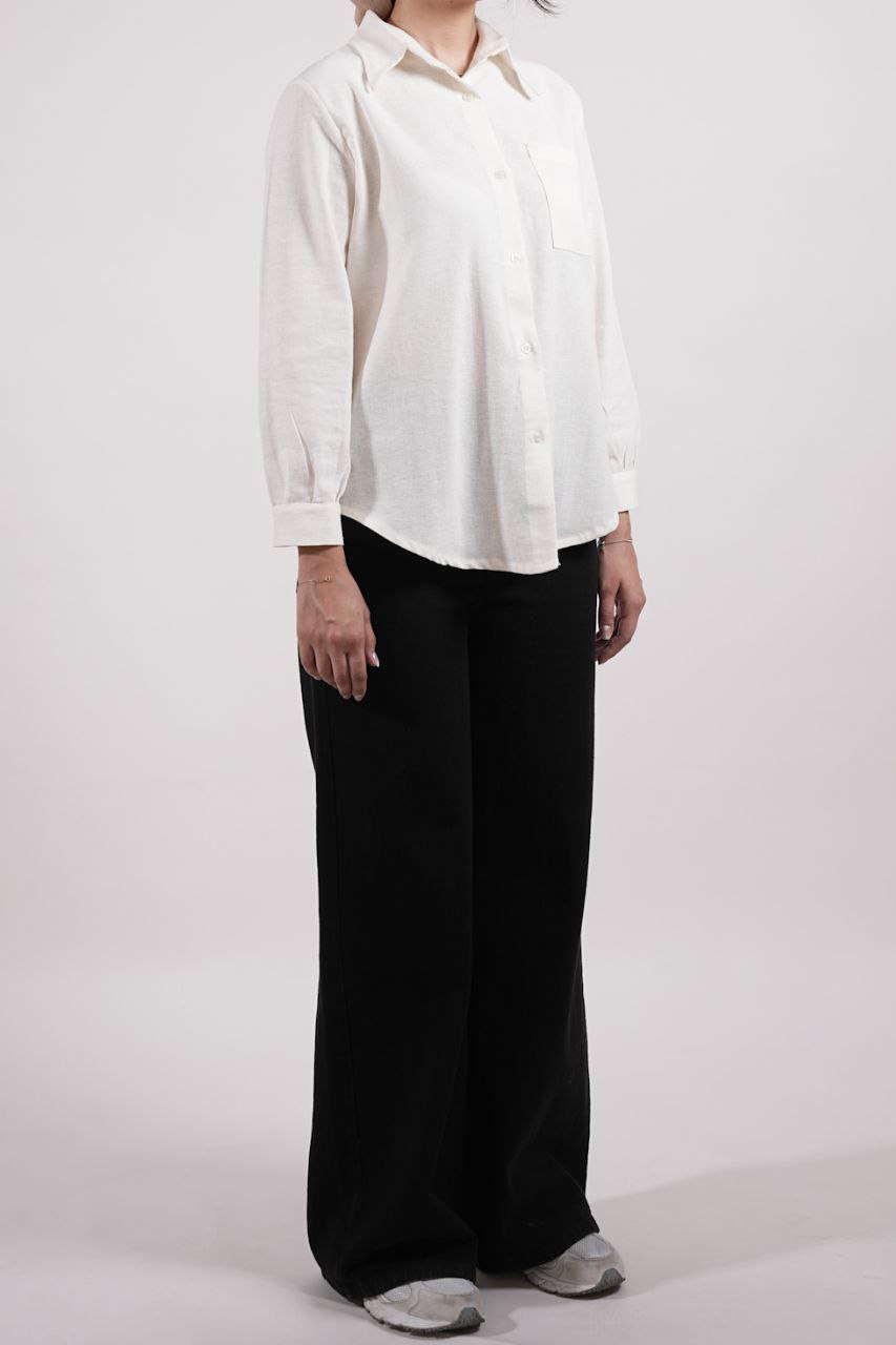 شومیز لینن آستین بلند پیله دار