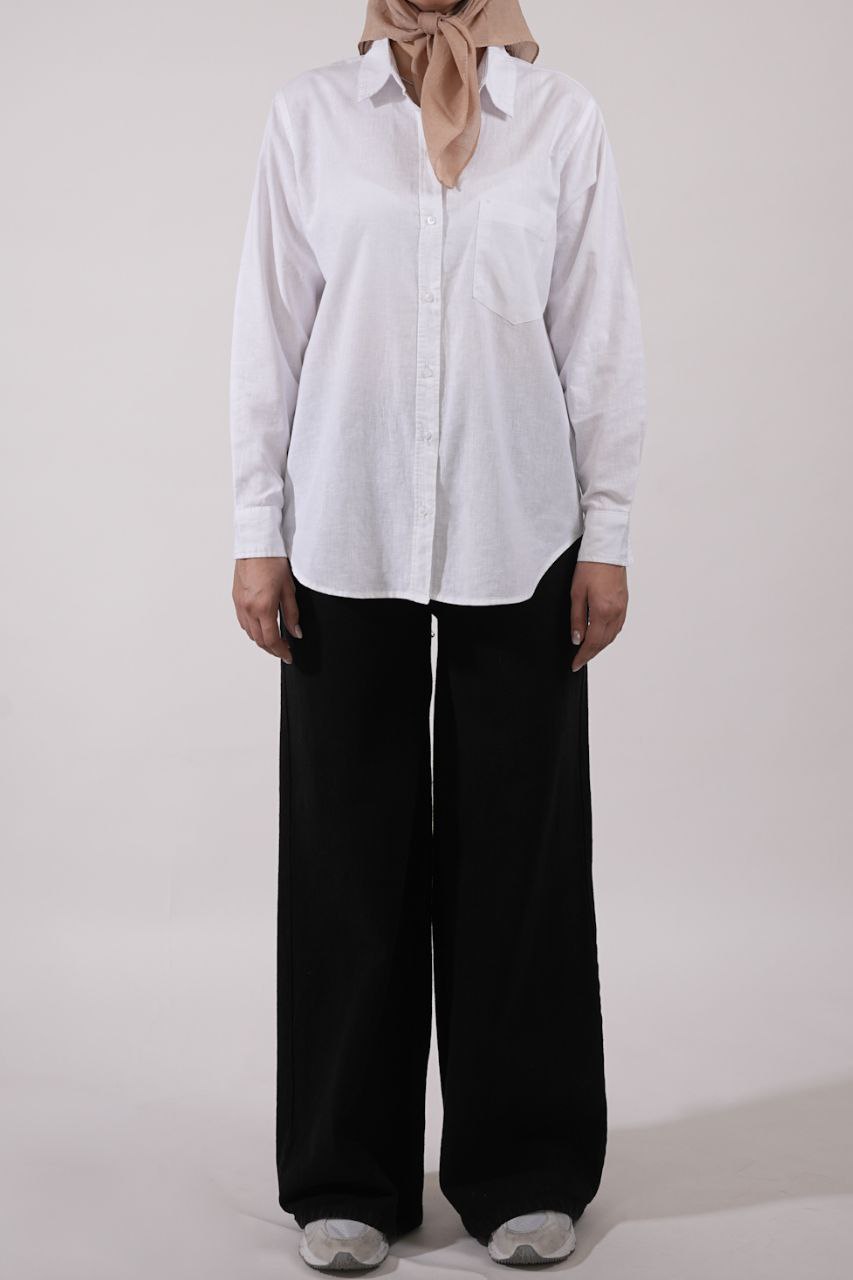 شومیز لینن آستین بلند تک جیب