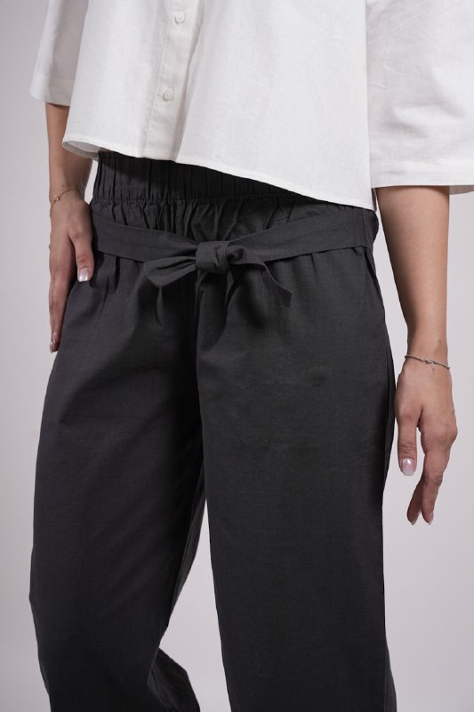 شلوار زنانه لینن کمرکش کمربند دار