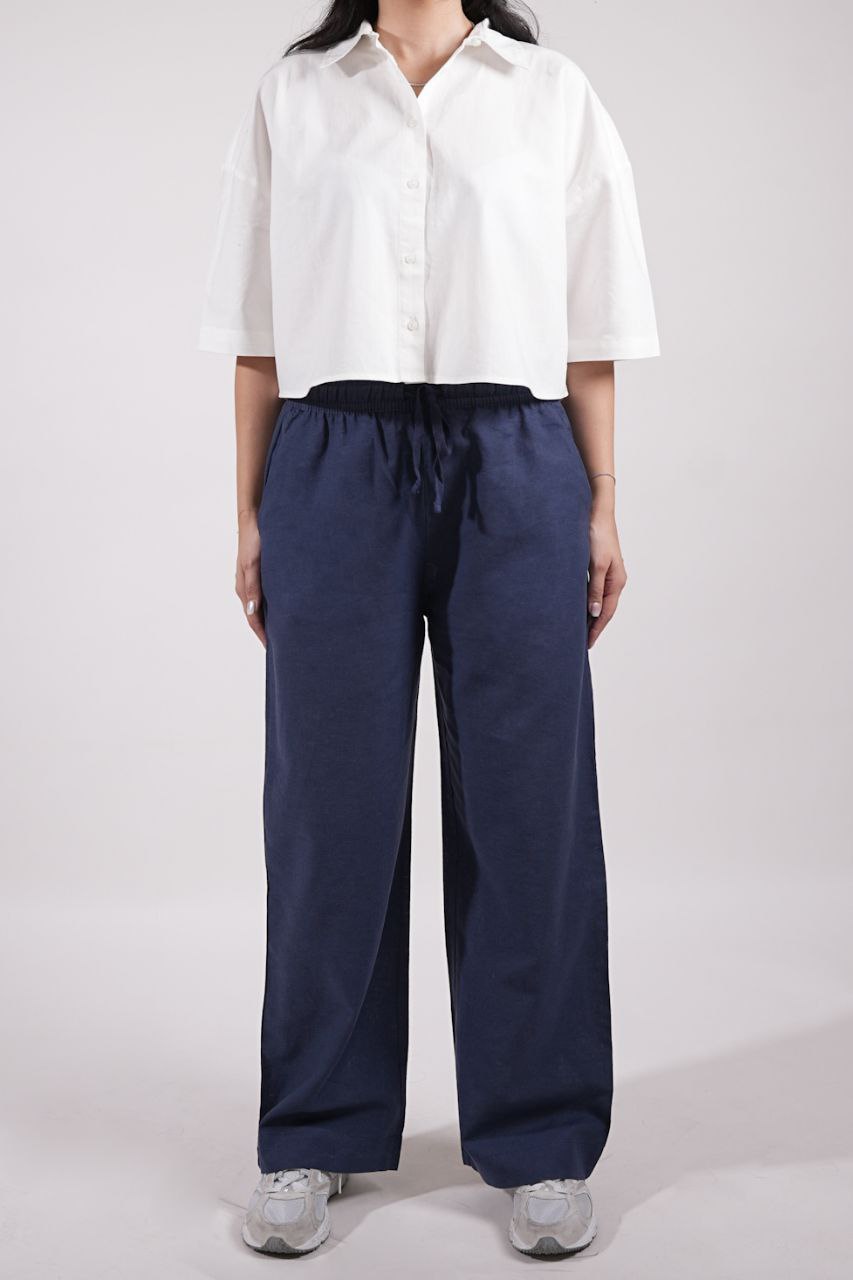 شلوار لینن کمرکش بنددار